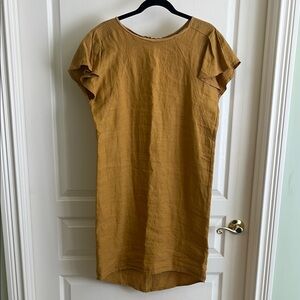 Humanoid 100% linen Mustard Yellow Short Sleeve Dress